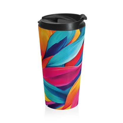 Mug de voyage en acier inoxydable à motifs de pétales abstraits colorés
