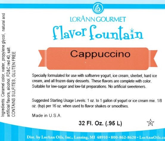 Cappuccino Flavor Fountain - 4 oz. - 32 oz. - Ice Cream and Beverage Flavors - LorAnn Oils - Canadian Distribution - Ships Free Within Canada on Orders Above CAD $199
