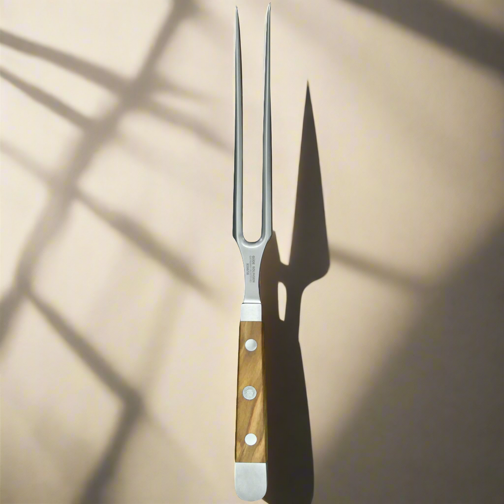 ALPHA OLIVE | Fourchette à viande 18 cm | Acier forgé / Manche en bois d'olivier