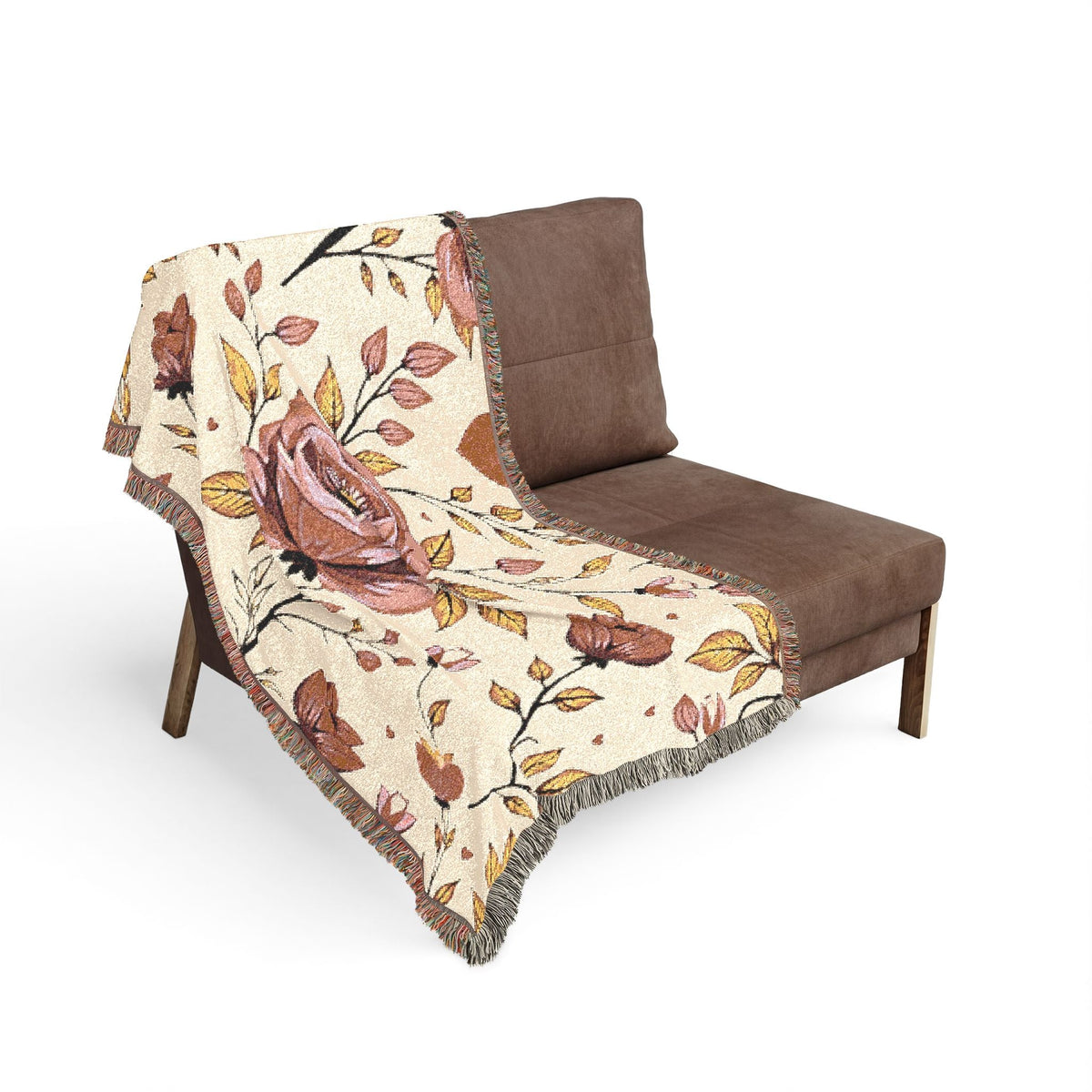 Couverture Tissée Florale — Jeté Rose Vintage