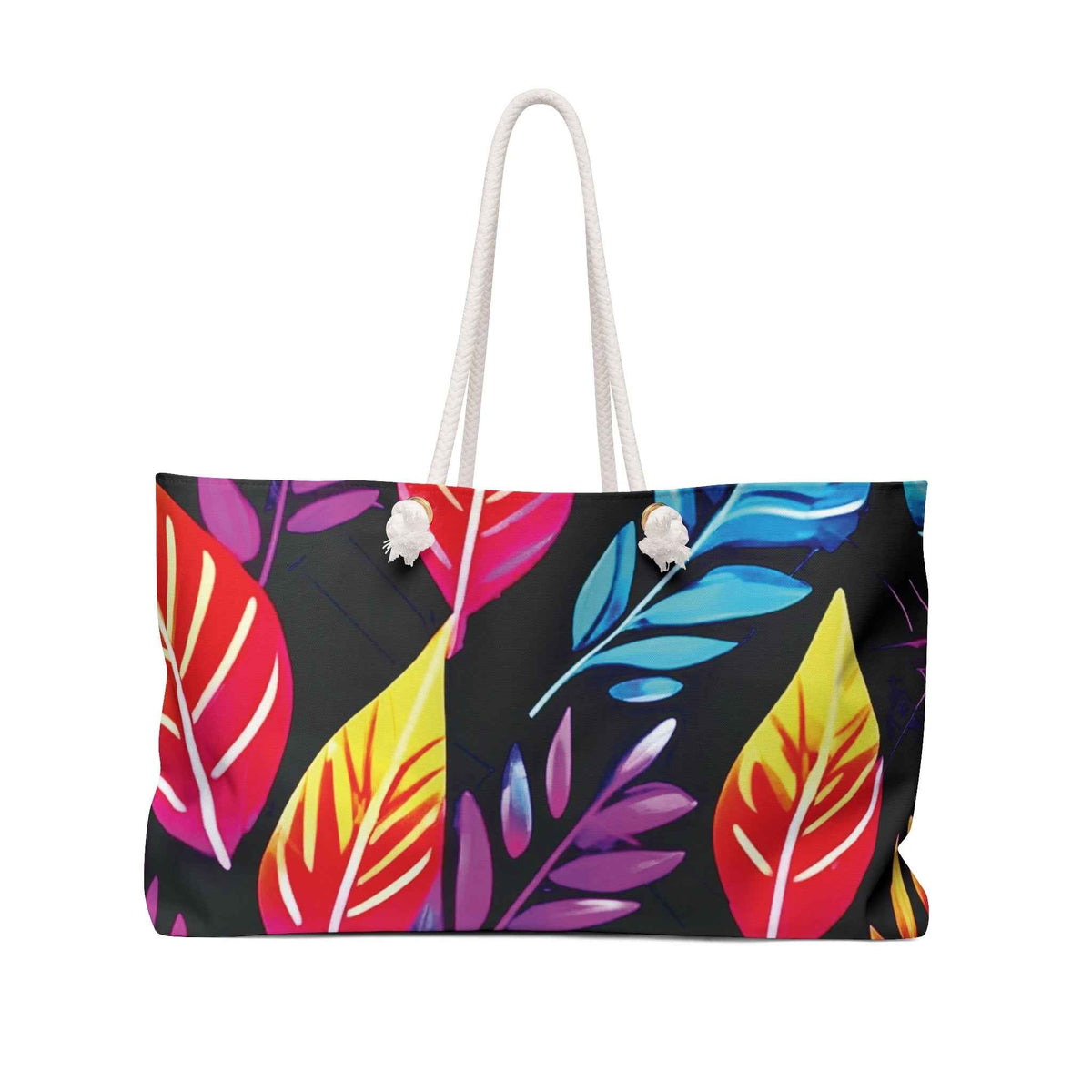 Grand sac de voyage | Feuilles tropicales colorées | Sac de voyage néon | Grand sac cabas