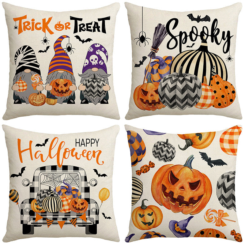 Housse de coussin Halloween voiture dessin animé citrouille – Taie d'oreiller décorative style nordique pour canapé 45×45 cm