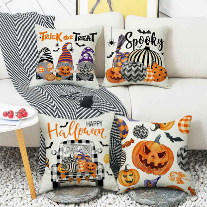 Housse de coussin Halloween voiture dessin animé citrouille – Taie d'oreiller décorative style nordique pour canapé 45×45 cm