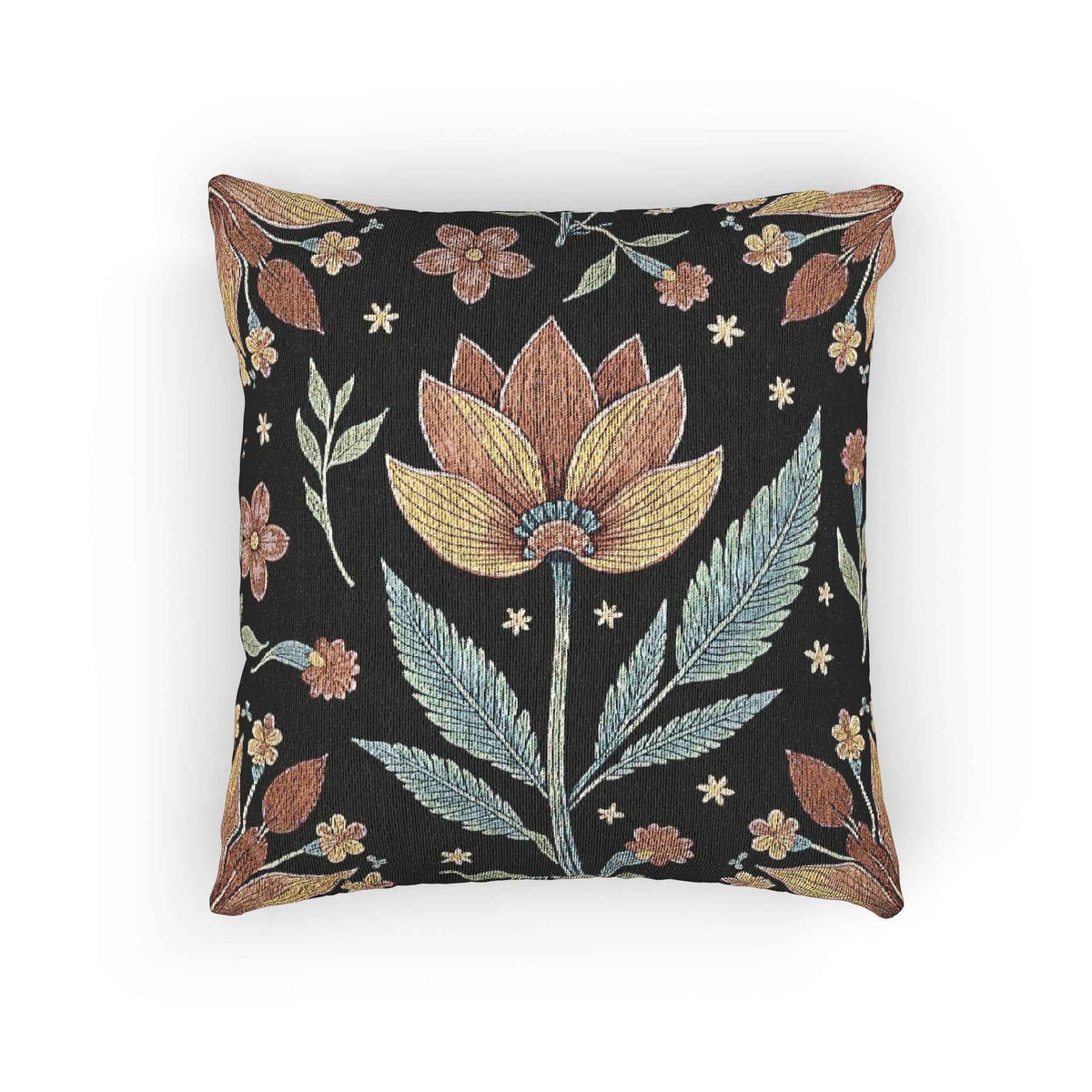 Oreiller tissé à tapisserie florale vintage | Oreiller décoratif botanique