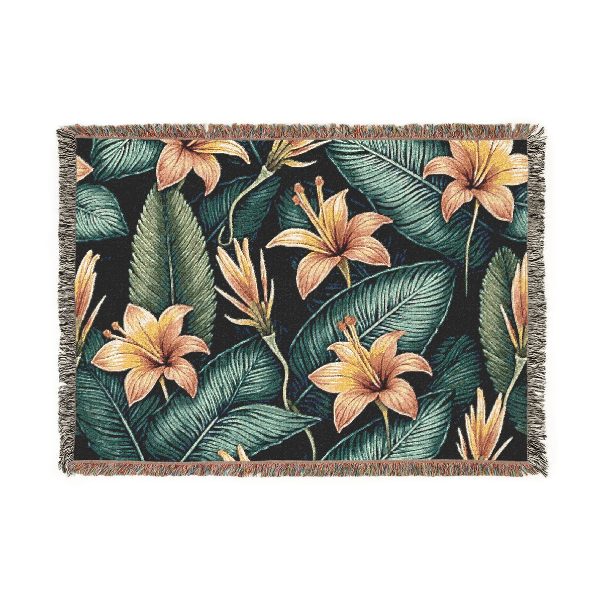 Couverture tissée lys tropical — Plaid fleuri pour salon et patio