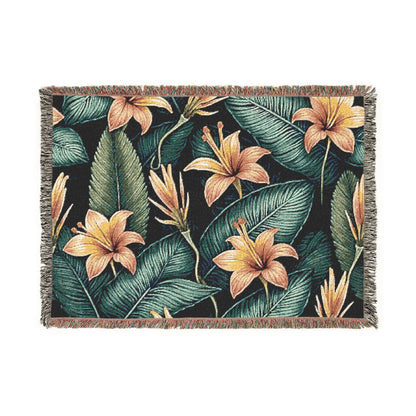 Couverture tissée lys tropical — Plaid fleuri pour salon et patio