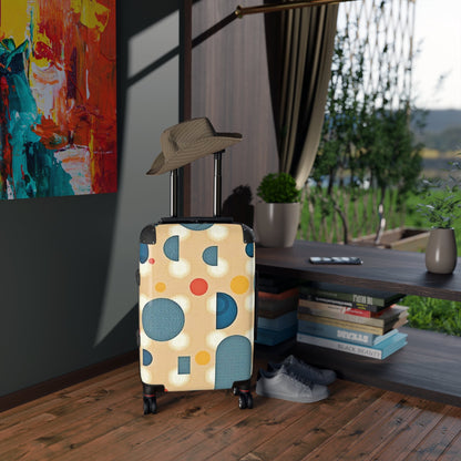 Valise cabine à pois rétro – Bagage de voyage bleu et moutarde du milieu du siècle