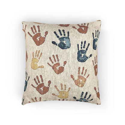 Coussin tissé à motif d'empreinte de main | Coussin décoratif bohème pour chambre d'enfant