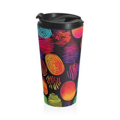 Tasse de voyage motif empreintes digitales arc-en-ciel | Acier inoxydable coloré à spirales