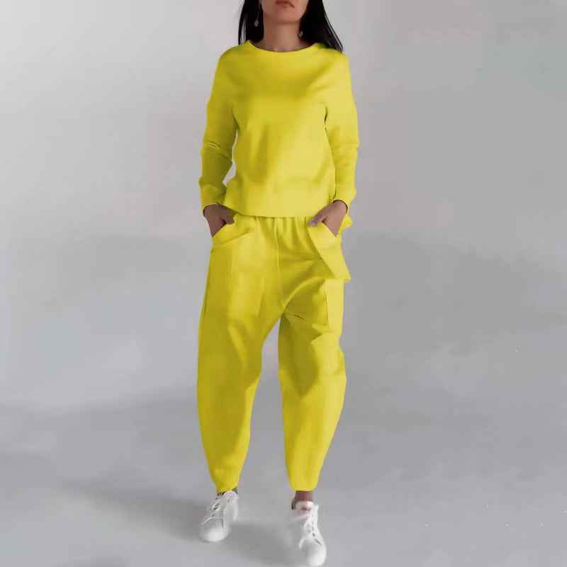 Ensemble d'intérieur mode pour femme – Haut pull uni et pantalon large