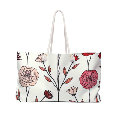 Sac de voyage fleuri | Sac fourre-tout de voyage dessiné à la main Rouge Blush | Cadeau pour maman