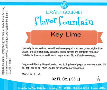 Key Lime Flavor Fountain - 4 oz. - 32 oz. - Ice Cream and Beverage Flavors - LorAnn Oils - Canadian Distribution - Ships Free Within Canada on Orders Above CAD $199