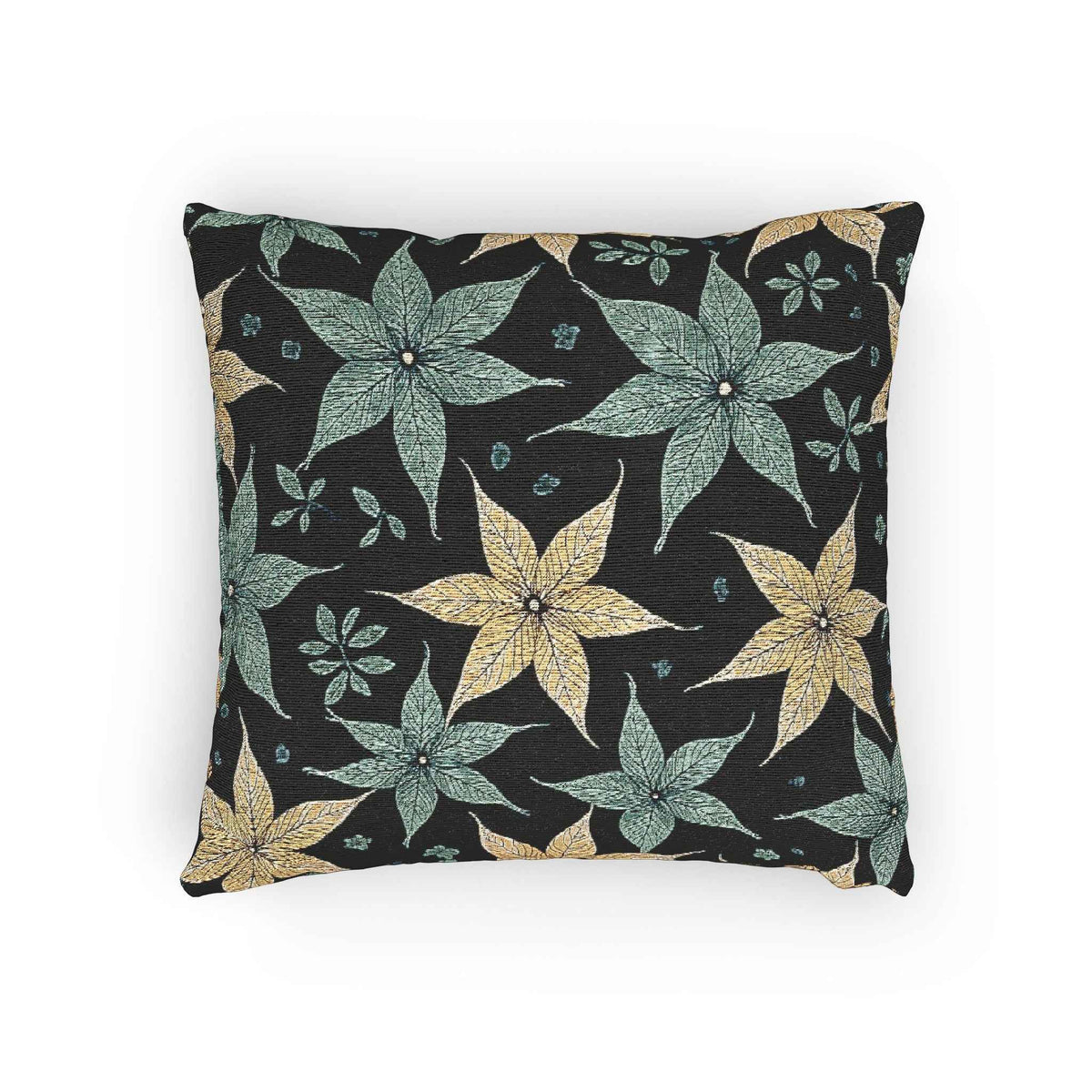 Coussin tissé à motif floral étoile | Coussin décoratif floral sarcelle et or