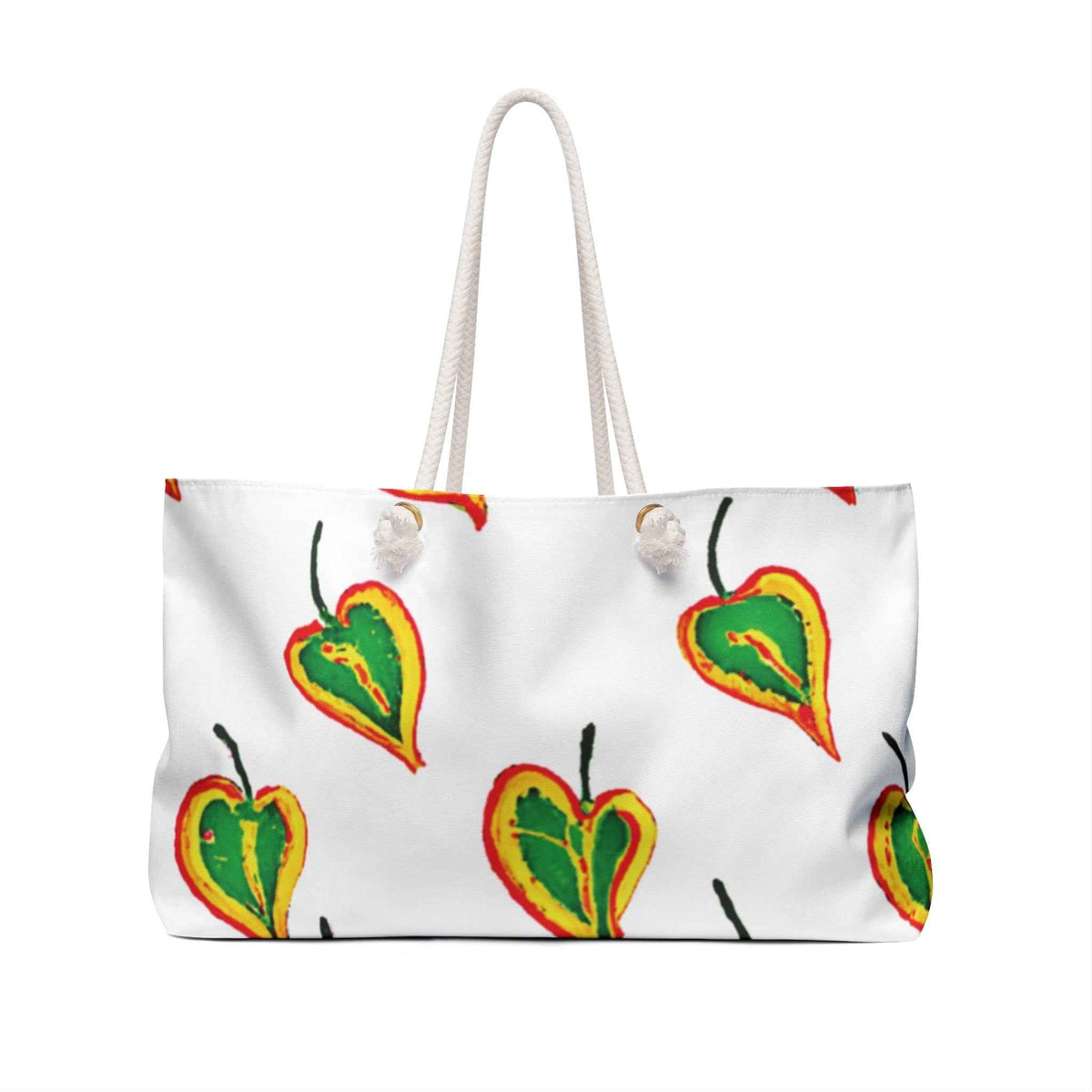 Sac de week-end Feuille Cœur Vert | Motif botanique peint à la main