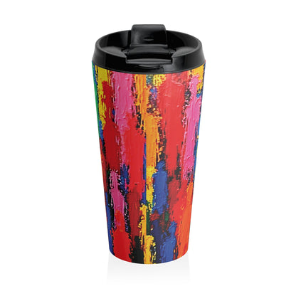 Mug de voyage en acier inoxydable à motifs de coups de pinceau abstraits et colorés
