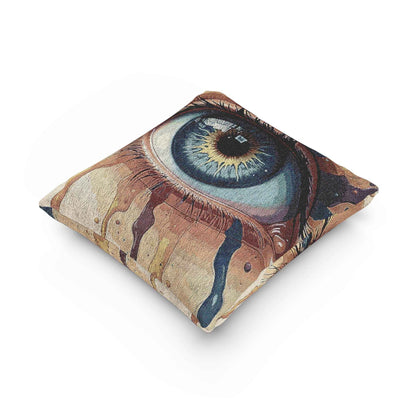 Oreiller tissé "Œil bleu" | Coussin décoratif "L'œil surréaliste"