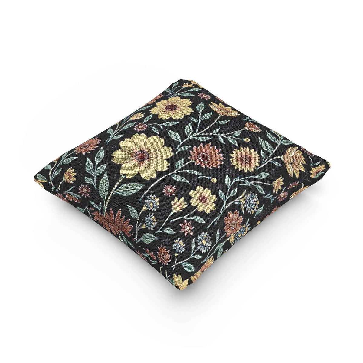 Coussin décoratif tissé motifs floraux vintage | Coussin tapisserie Tournesol, Coussin décoratif botanique