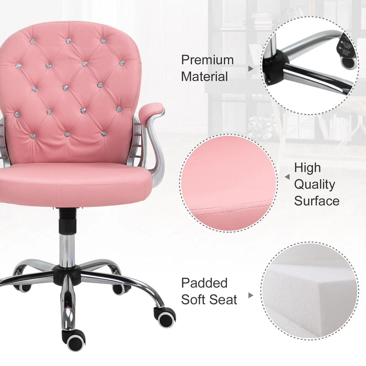 Chaise de bureau rose – Chaise d'ordinateur à hauteur réglable avec dossier capitonné (livraison aux États-Unis et au Canada uniquement)