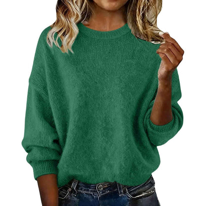 Nouveauté pull ras du cou femme couleur unie – Tricot décontracté ample pour l'automne
