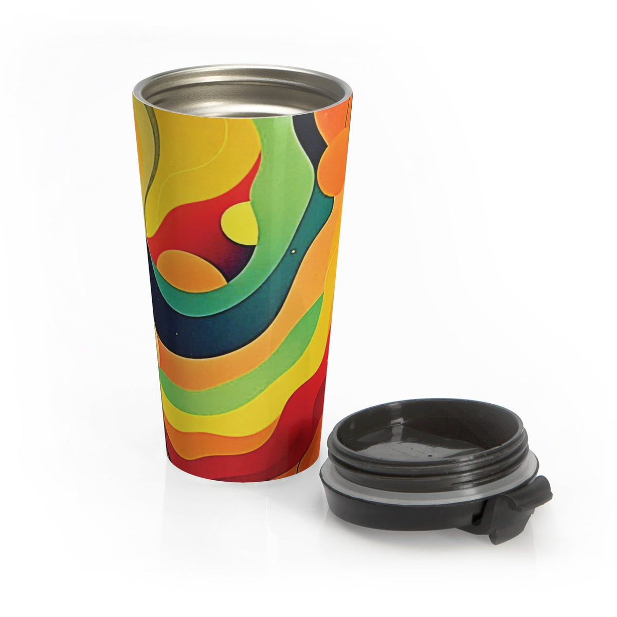 Mug de voyage rétro abstrait en acier inoxydable — Motif vague psychédélique coloré