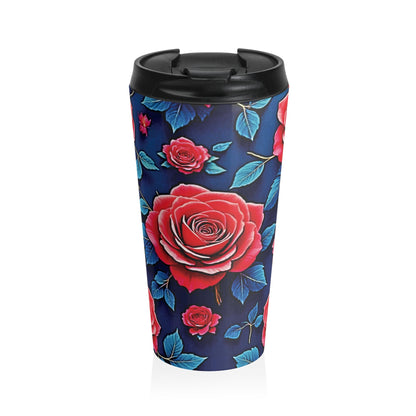 Mug de voyage en acier inoxydable motif floral roses rouges