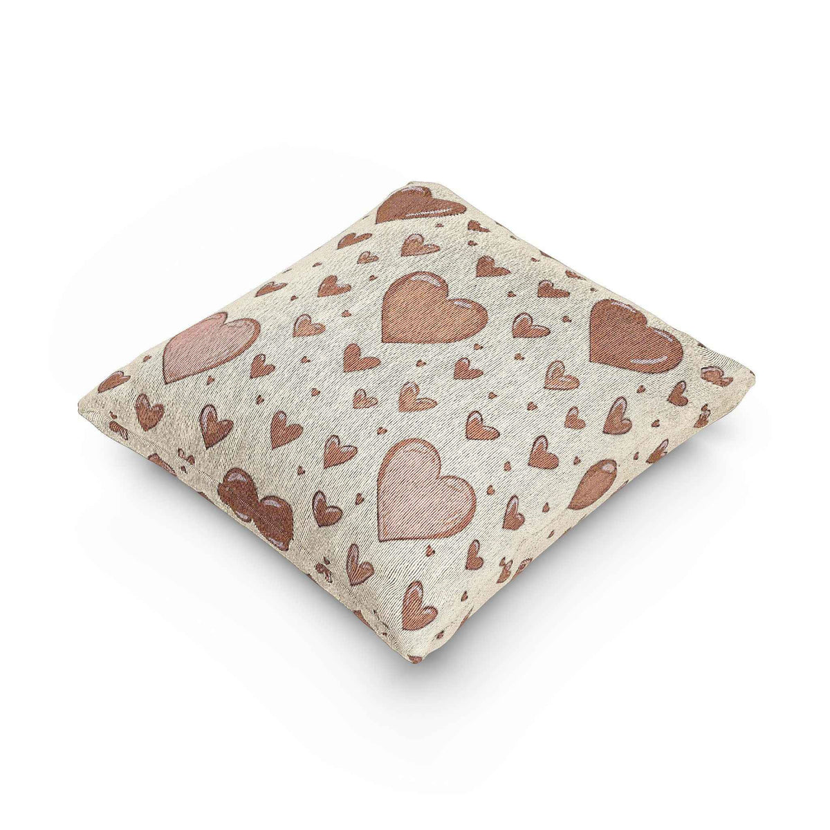 Oreiller Tissé Motif Cœurs Roses | Décoration Bohème Saint-Valentin
