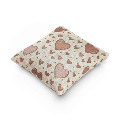 Oreiller Tissé Motif Cœurs Roses | Décoration Bohème Saint-Valentin