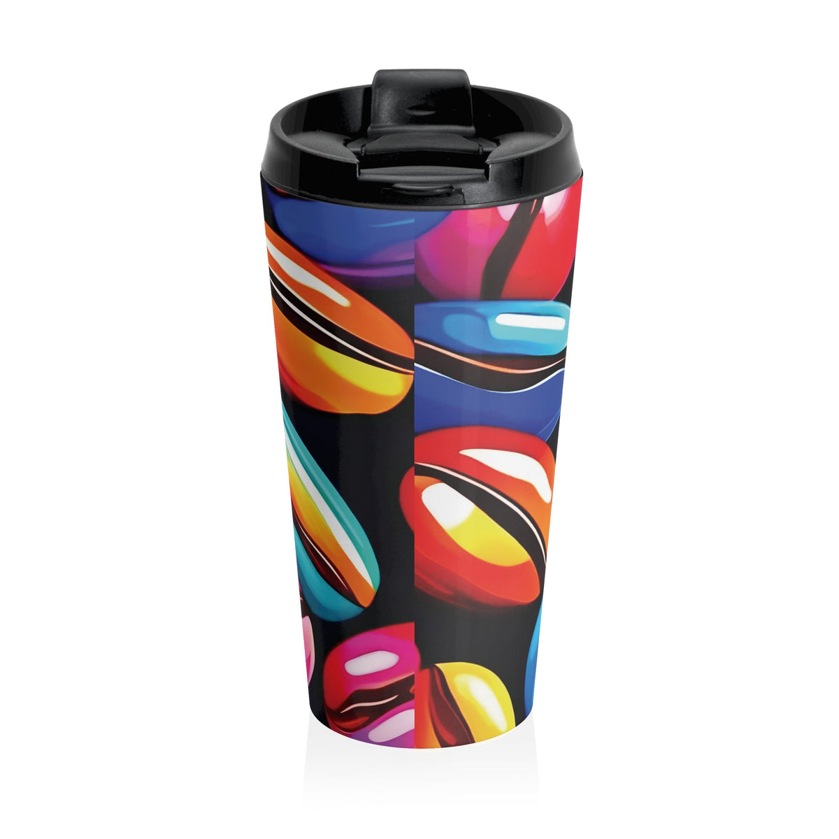 Mug de voyage coloré avec grains de café | Acier inoxydable à motif de grains de café vibrants
