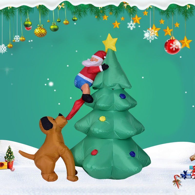 Inflatable Santa Climbing Christmas Tree Outdoor Yard Decoration – 1.8m Blow-Up Holiday Decor with Dog