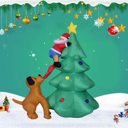 Inflatable Santa Climbing Christmas Tree Outdoor Yard Decoration – 1.8m Blow-Up Holiday Decor with Dog