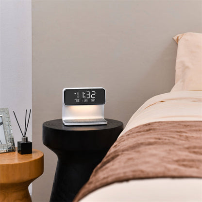 Lampe de Chevet Créative 3 en 1, Charge sans Fil, Écran LCD, Réveil, Chargeur de Téléphone sans Fil