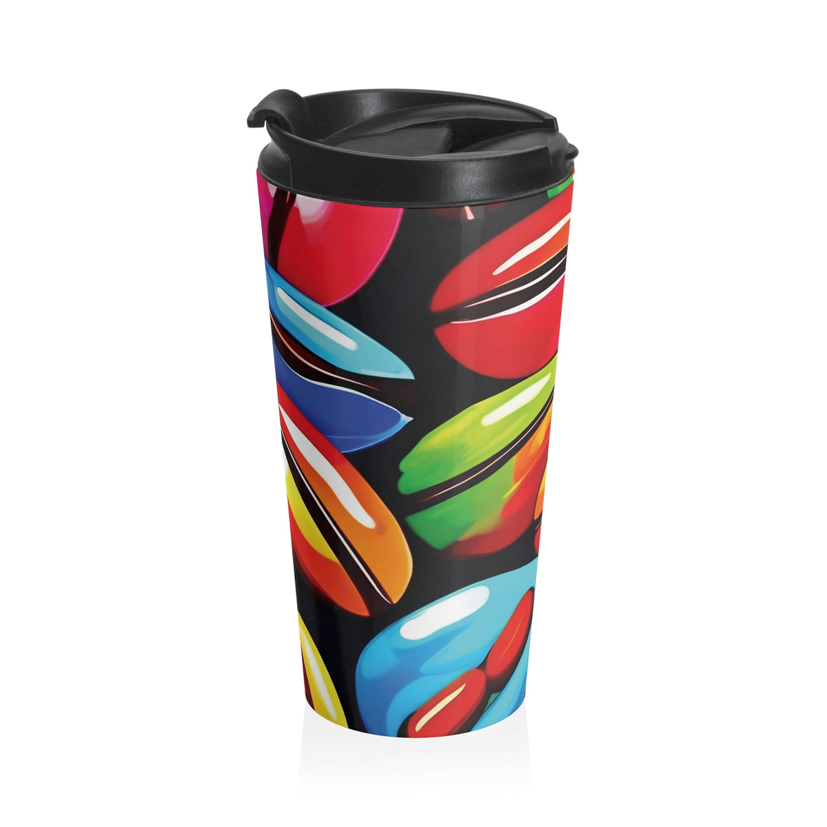 Mug de voyage coloré avec grains de café | Acier inoxydable à motif de grains de café vibrants