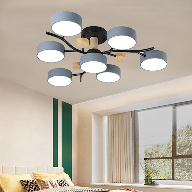Plafonnier LED pour salon, style nordique, bois simple, coloris macaron