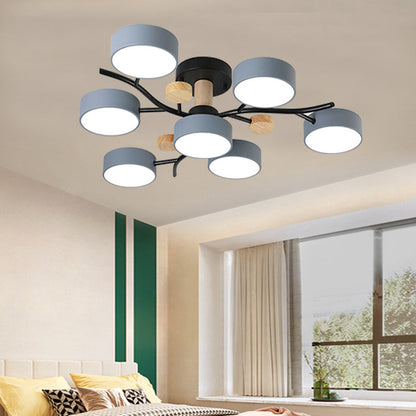 Plafonnier LED pour salon, style nordique, bois simple, coloris macaron