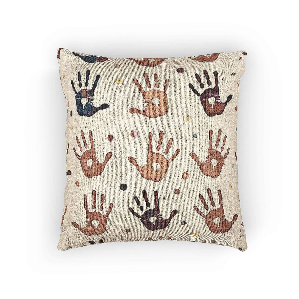 Coussin décoratif bohème tissé à motif d'empreinte de main