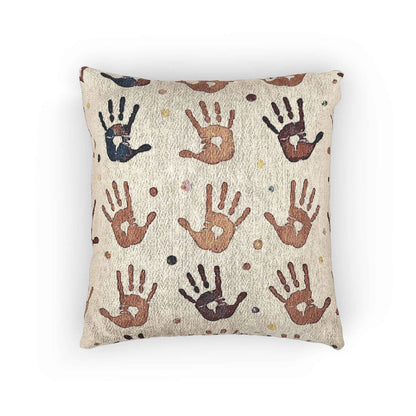 Coussin décoratif bohème tissé à motif d'empreinte de main
