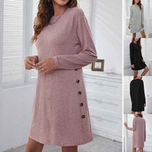 Women's Long-Sleeve Round-Neck Dress – Casual Loose Solid Color Fall & Spring Dress