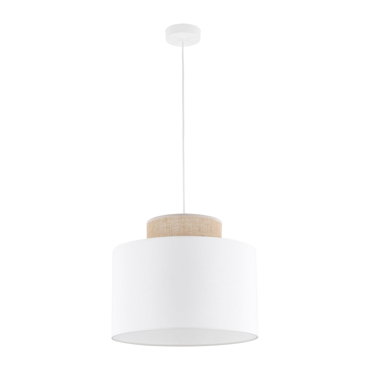 DUO White Linen & Jute Cylinder Pendant Light for Kitchen Island & Dining