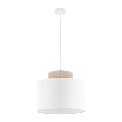 DUO White Linen & Jute Cylinder Pendant Light for Kitchen Island & Dining