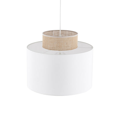 DUO White Linen & Jute Cylinder Pendant Light for Kitchen Island & Dining
