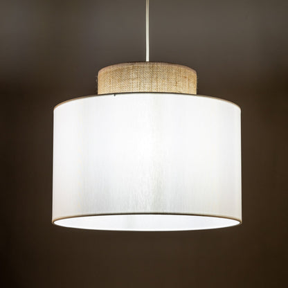 DUO White Linen & Jute Cylinder Pendant Light for Kitchen Island & Dining