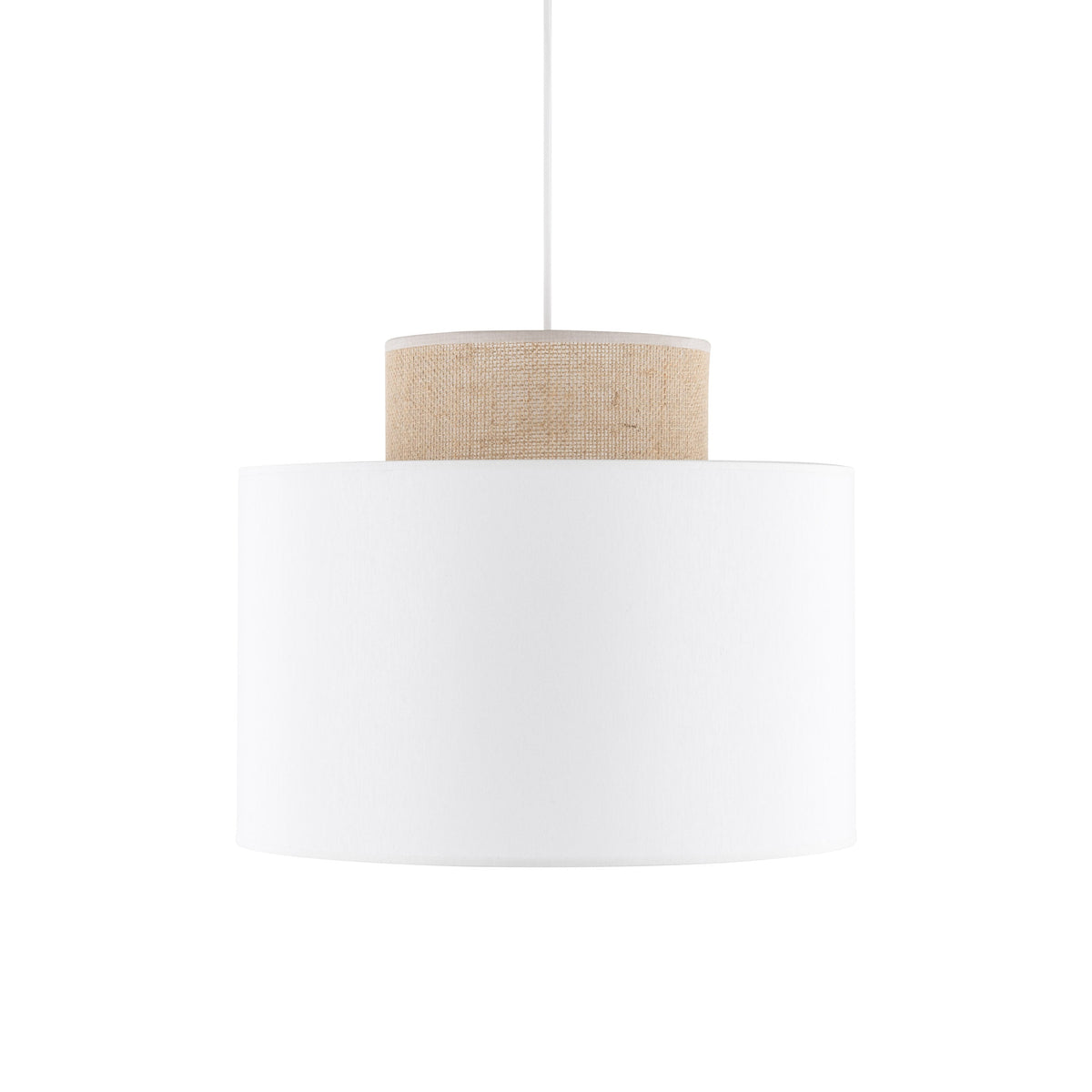 DUO White Linen & Jute Cylinder Pendant Light for Kitchen Island & Dining