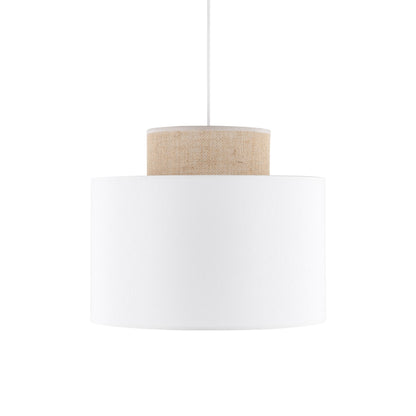 DUO White Linen & Jute Cylinder Pendant Light for Kitchen Island & Dining