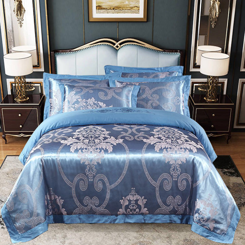 Parure de lit 4 pièces en jacquard de coton – Housse de couette et ensemble de draps à broderies florales pour mariage