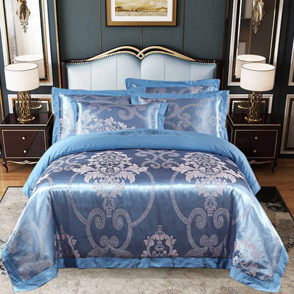Parure de lit 4 pièces en jacquard de coton – Housse de couette et ensemble de draps à broderies florales pour mariage