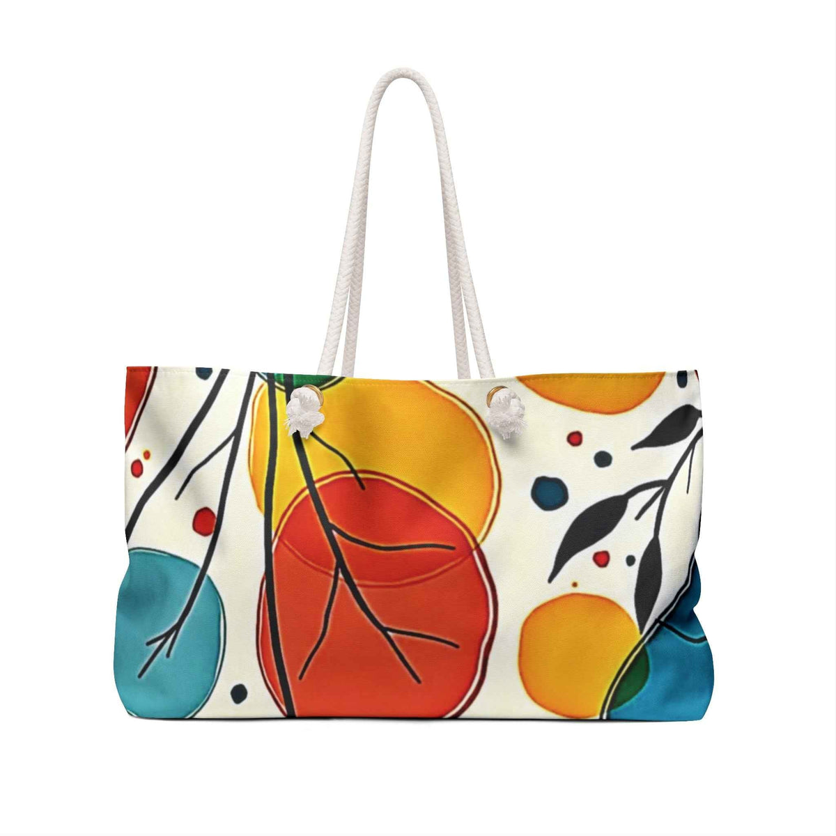 Sac de voyage coloré à motifs abstraits de feuilles | Motif botanique sarcelle, rouge et jaune | Grand sac fourre-tout | Sac de voyage pour maman | Sac pour maman débordée