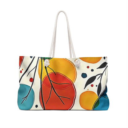 Sac de voyage coloré à motifs abstraits de feuilles | Motif botanique sarcelle, rouge et jaune | Grand sac fourre-tout | Sac de voyage pour maman | Sac pour maman débordée