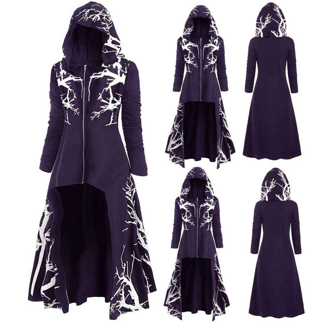 Veste cape gothique d'Halloween pour femme – Manteau de costume à manches longues zippé et imprimé