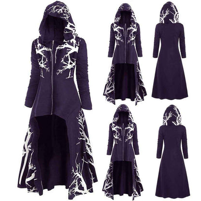 Veste cape gothique d'Halloween pour femme – Manteau de costume à manches longues zippé et imprimé