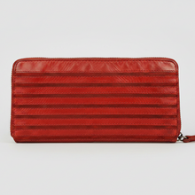 Portefeuille zippé en cuir pour femme MET. Portefeuille long texturé à rayures